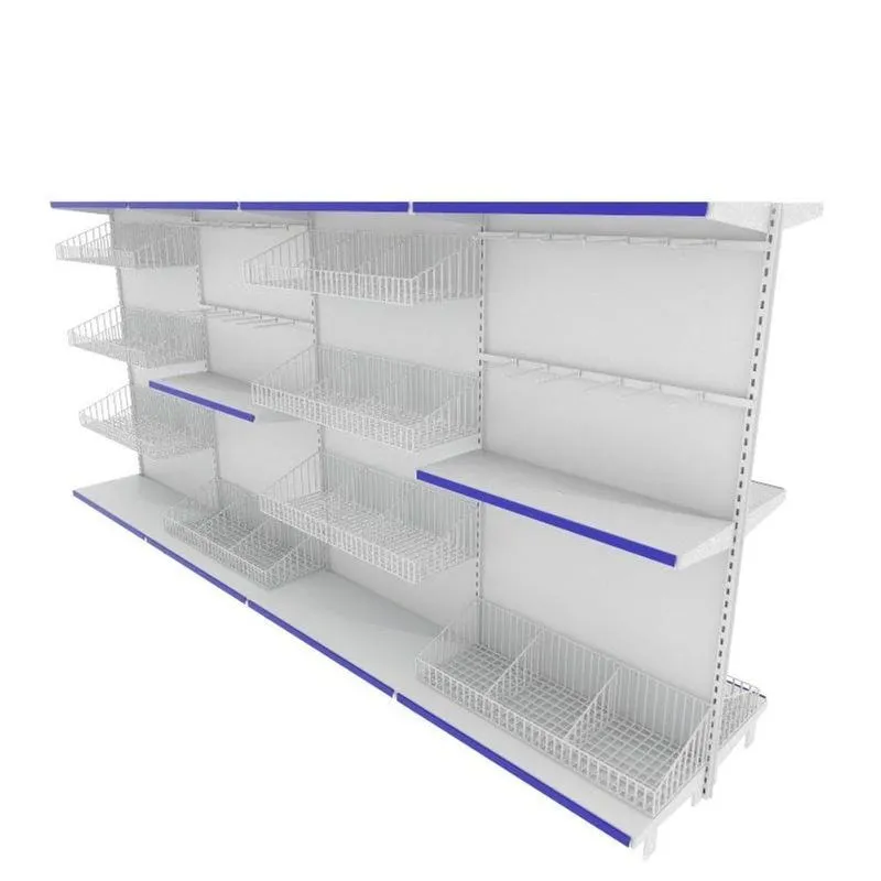 Gondola De Aço Altura 170 Cm Central Bandejas 40/30 Com Cestos E Ganchos Branco Gc170braz1065