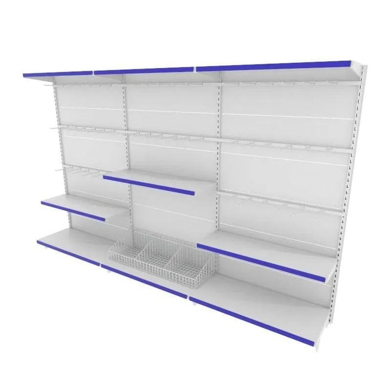 Gondola De Aço Altura 196 Cm Parede Bandejas 40/30 Com Cestos E Ganchos Branco Gp196braz722