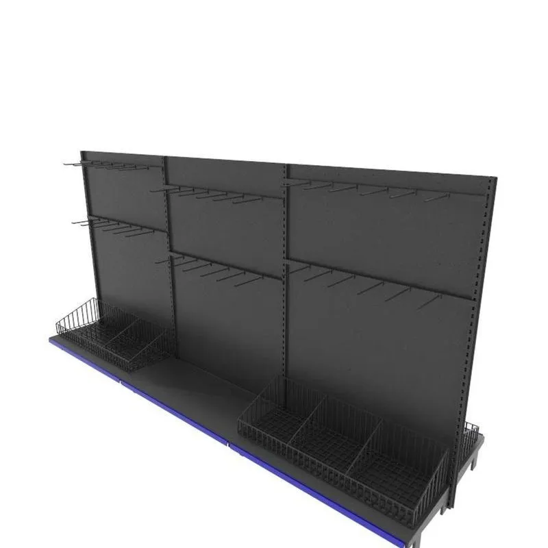 Gondola De Aço Altura 142 Cm Central Bandejas 40 Com Cestos E Ganchos Preto Gc142praz492