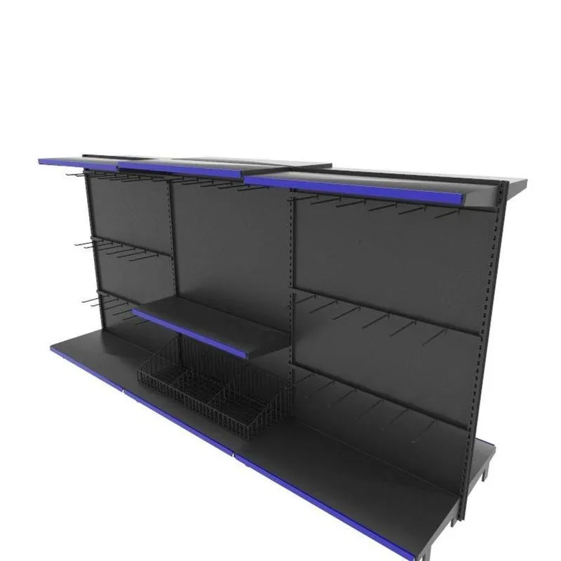 Gondola De Aço Altura 142 Cm Central Bandejas 40/30 Com Cestos E Ganchos Preto Gc142praz623