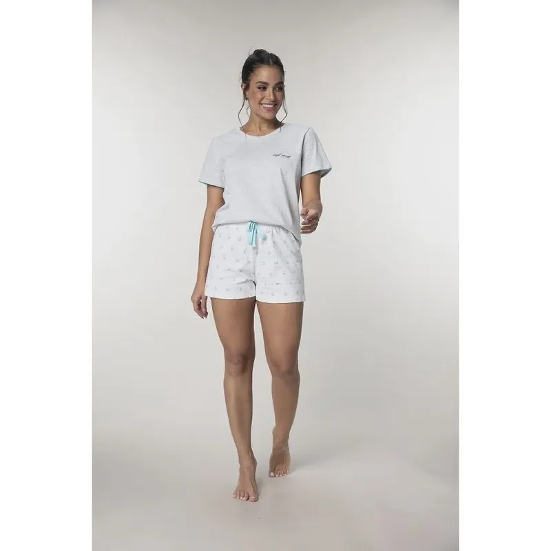 Pijama Manga Curta Com Short Estampado Plus Size