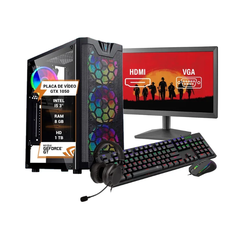 Pc Gamer Completo Intel I5 3° gtx 1050 Memória 8GB Hd 1TB ssd 120GB