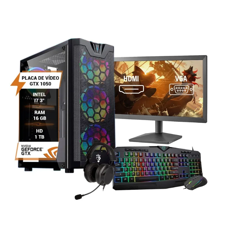 Pc Gamer Completo i7 3° gtx 1050 Ram 16GB Hd 1TB ssd 120GB