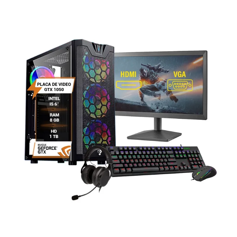 Pc Gamer Completo i5 6º gtx 1050 8Gb HD 1TB ssd 240GB