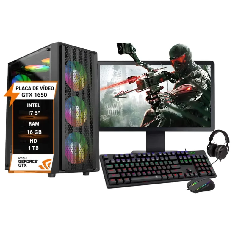 Pc Gamer Completo i7 3° gtx 1650 ram 16GB HD 1TB ssd 120GB