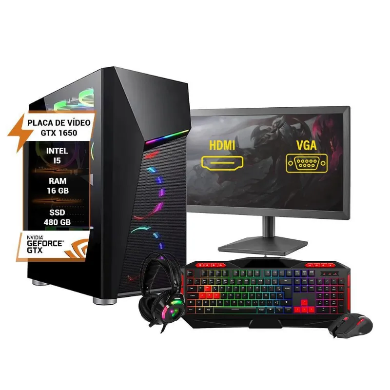 Pc Gamer Completo I5 3º Gtx 1650 Memória Ram 16Gb Ssd 480Gb