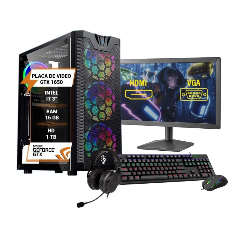 Pc Gamer Completo Intel I7 3 Gtx1650 16Gb Hd 1Tb Ssd 120Gb