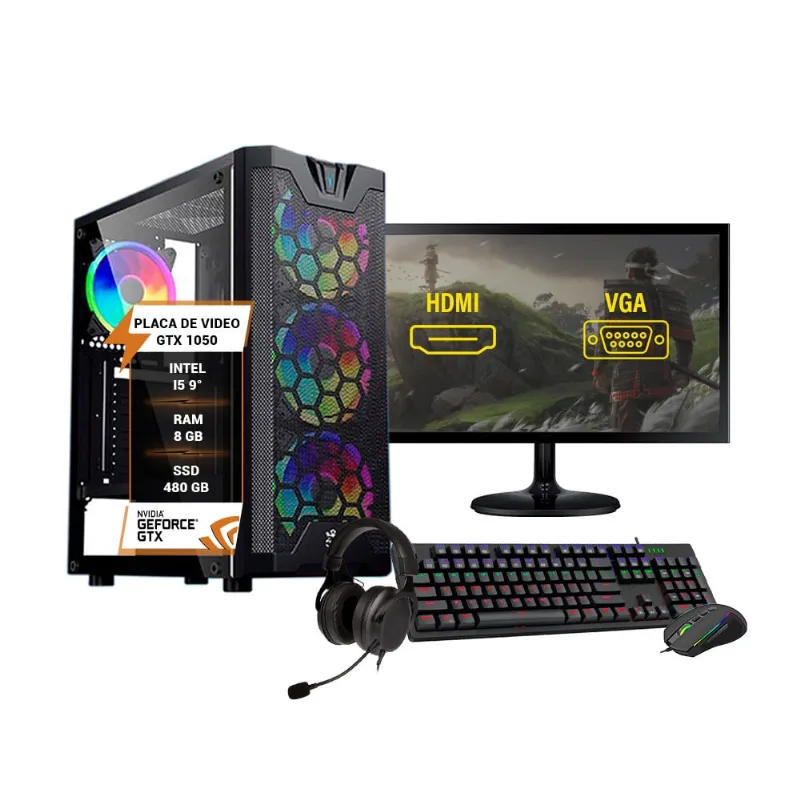 Pc Gamer Completo Intel Core I5 9° ram 8Gb ssd 480GB GTX1050