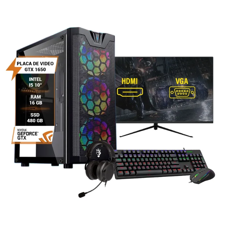 Pc Gamer Completo i5 10° Memória 16Gb gtx 1650 HD 1TB ssd 480GB