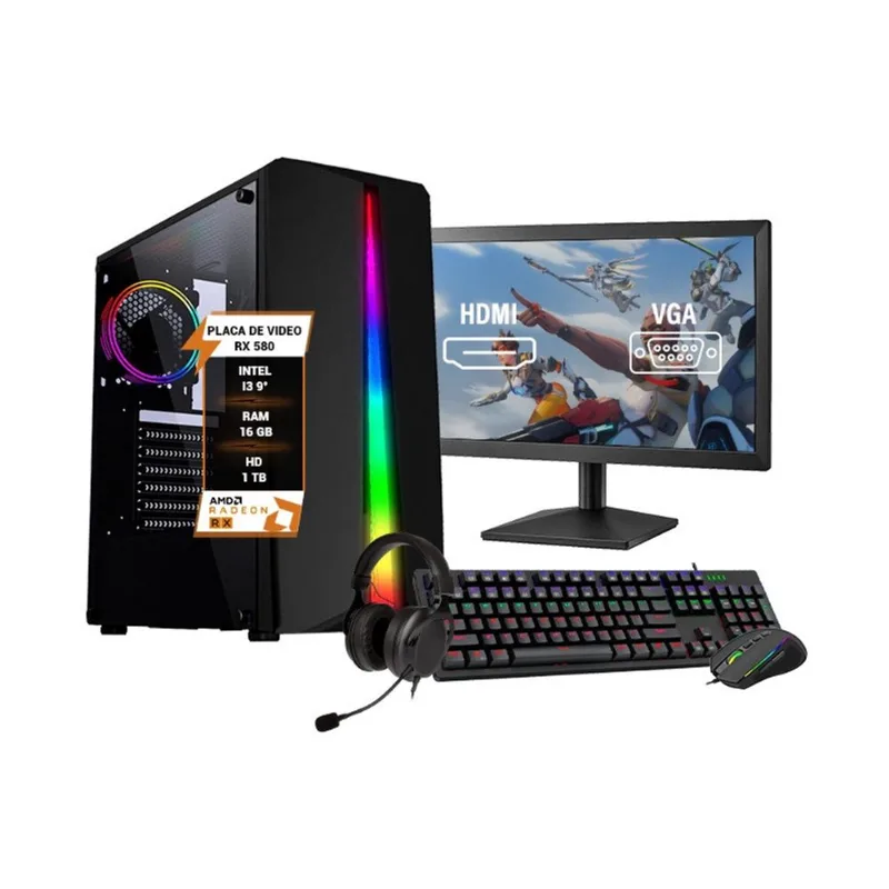 Pc Gamer Completo Intel Core I3 9° ram 16GB rx 580 8GB ssd 240 HD 1TB