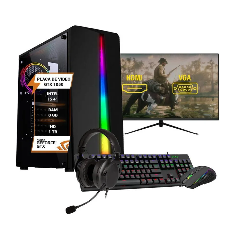 Pc Gamer i5 4ª Ger gtx 1050 8GB HD 1TB + Monitor 27 Full HD
