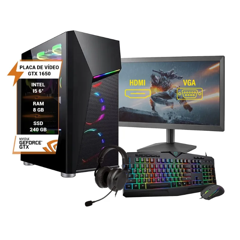 Pc Gamer Completo Ghost i5 6º GTX1650 8Gb HD1Tb SSD240Gb