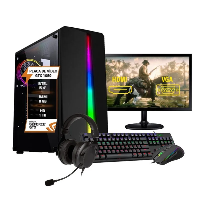 Pc Gamer Completo Intel i5 4º Geração gtx 1050 8GB Hd 1TB