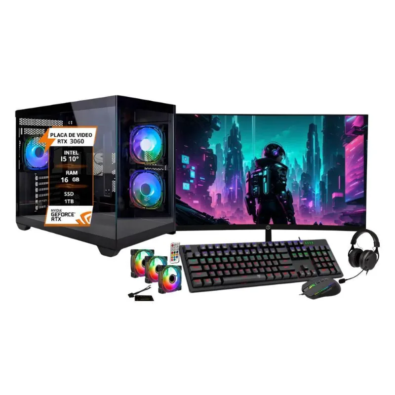 Pc Gamer Completo I5 10 16Gb Rtx 3060 Ssd1Tb Monitor Curvo