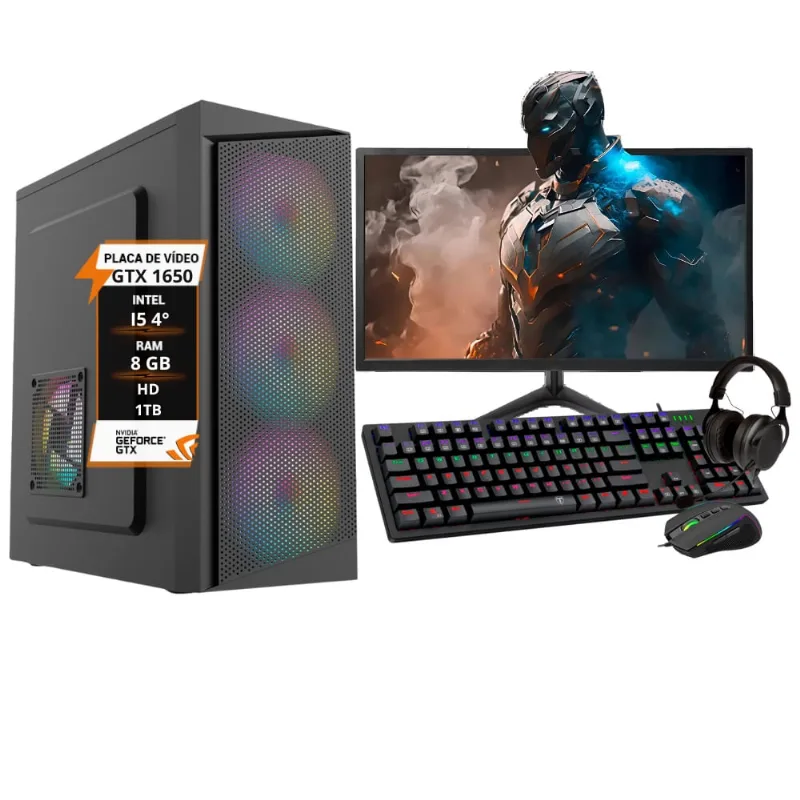 Pc Gamer Completo Intel i5 4º Geração gtx 1650 8GB Hd 1TB