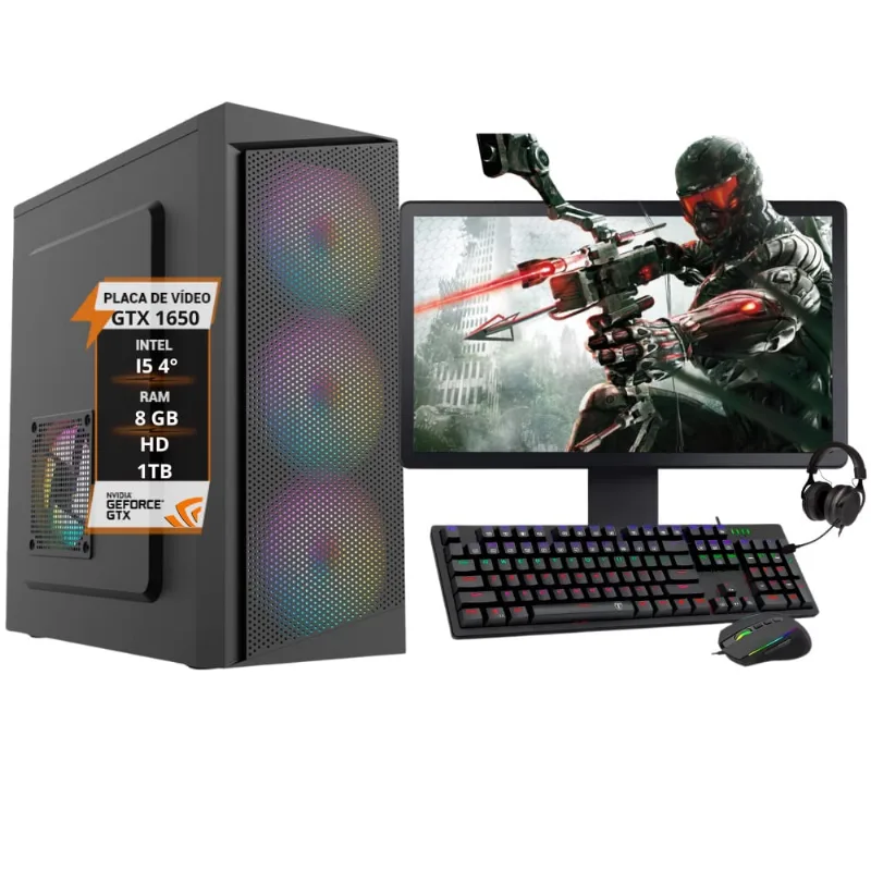 Pc Gamer Completo Intel i5 4º Ger. gtx 1650 Mem. 8GB Hd 1TB