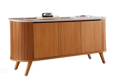 Buffet Lj Luna 160x45 Chanfrado Vidro 4mm Castanho Cinamomo Laka Off White
