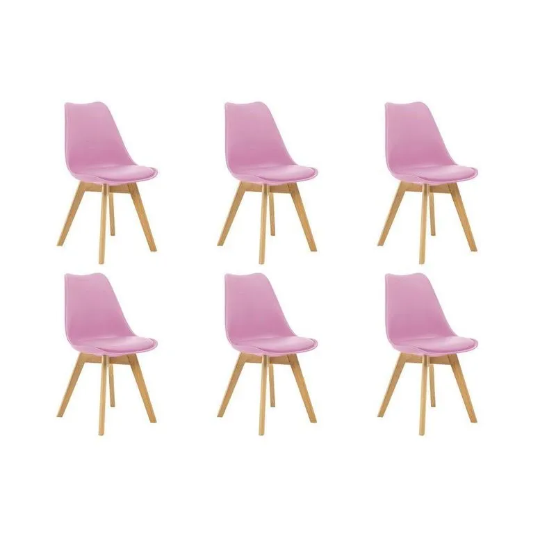 Kit 6 Cadeiras Saarinen Wood Com Estofamento Pés De Madeira Rosa