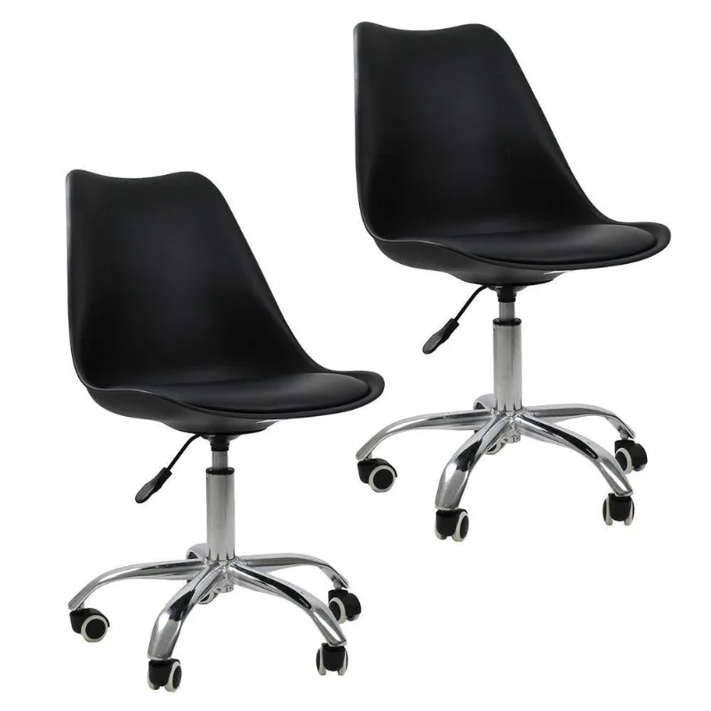 Kit 2 Cadeiras Office Base Cromada Com Rodízio Giratória Saarinen Preto