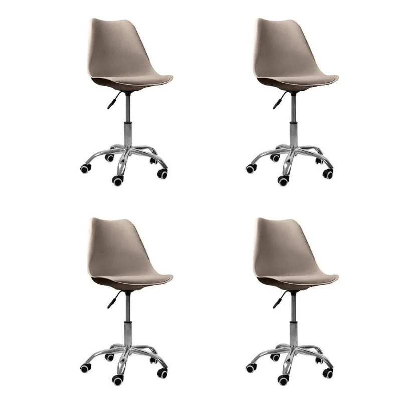 Kit 04 Cadeiras Office Base Cromada Giratória Saarinen Bege
