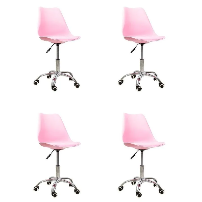 Kit 04 Cadeiras Office Base Cromada Giratória Saarinen Rosa