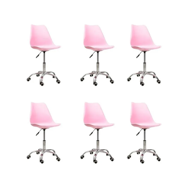 Kit 06 Cadeiras Office Base Cromada Giratória Saarinen Rosa