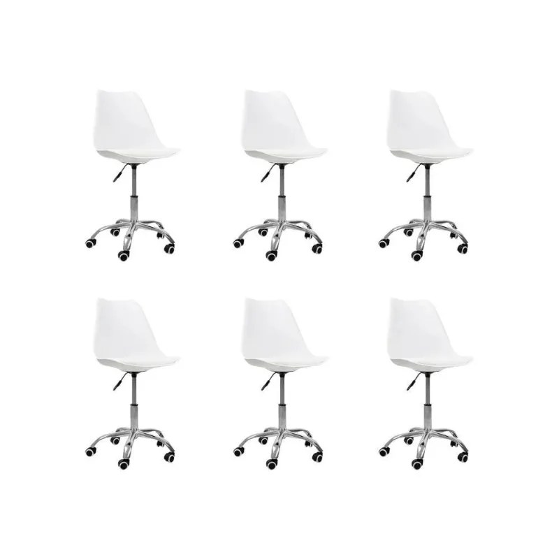 Kit 06 Cadeiras Office Base Cromada Giratória Saarinen Branco