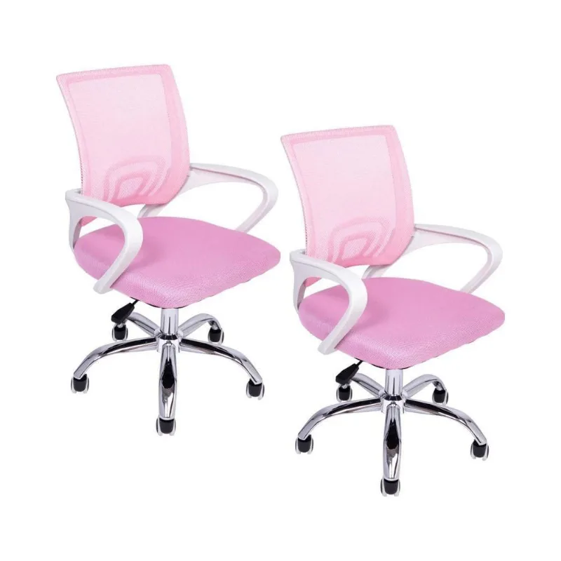 Kit 2 Cadeiras De Escritório Oficial Begônia Ergonômico Rosa
