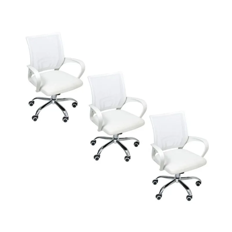 Kit 3 Cadeiras Escritório Oficial Begônia Ergonômico Branco