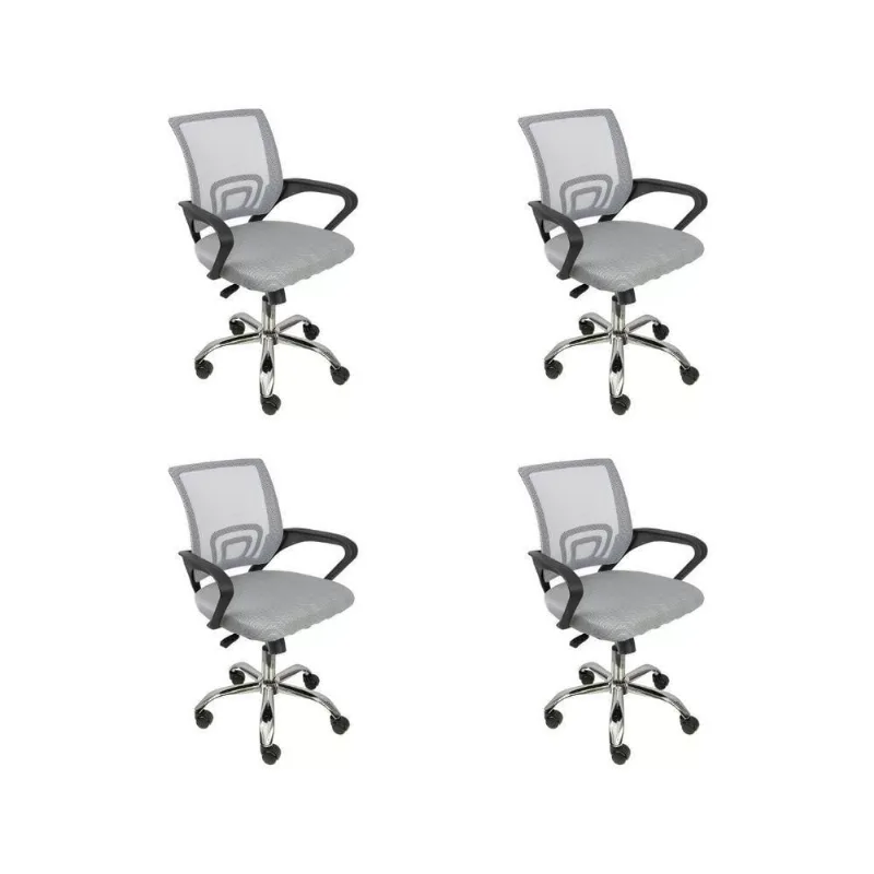 Kit 4 Cadeiras Escritório Oficial Begônia Ergonômico Cinza