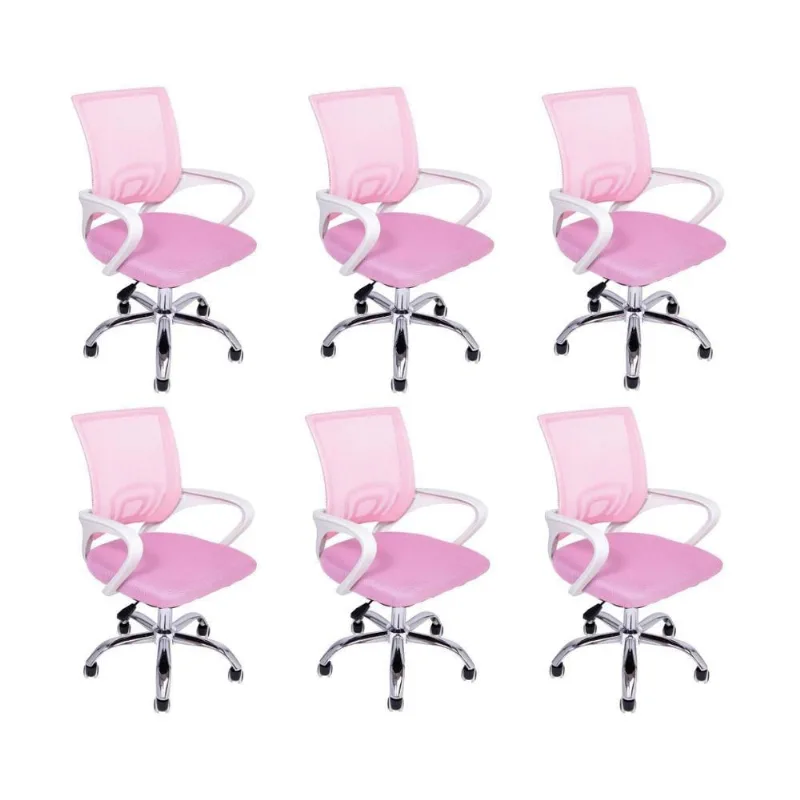Kit 6 Cadeiras de Escritório Begonia Ergonômica Tela Mesh Base Giratória Ajustável Rosa Oficial