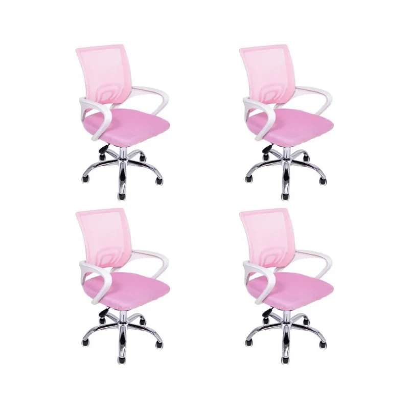 Kit 4 Cadeiras De Escritório Begonia Esrgonômico Rosa
