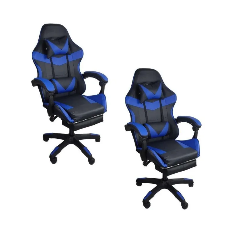 Kit 2 Cadeiras Gamer Stillus Ergonômica Com Apoio Para Os Pés Azul
