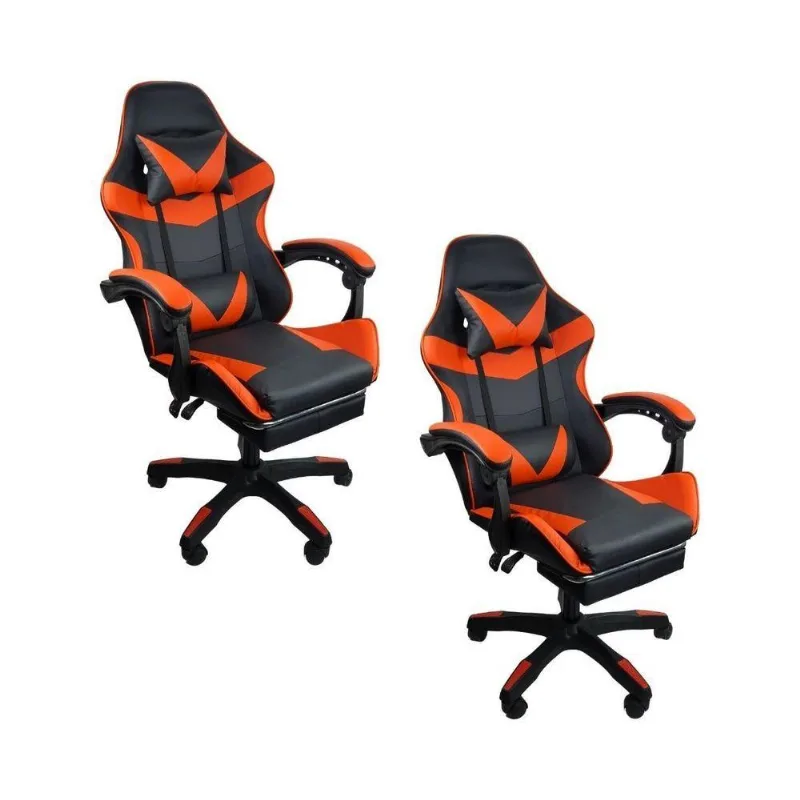 Kit 2 Cadeiras Gamer Stillus Ergonômica Com Apoio Para Os Pés Vermelho
