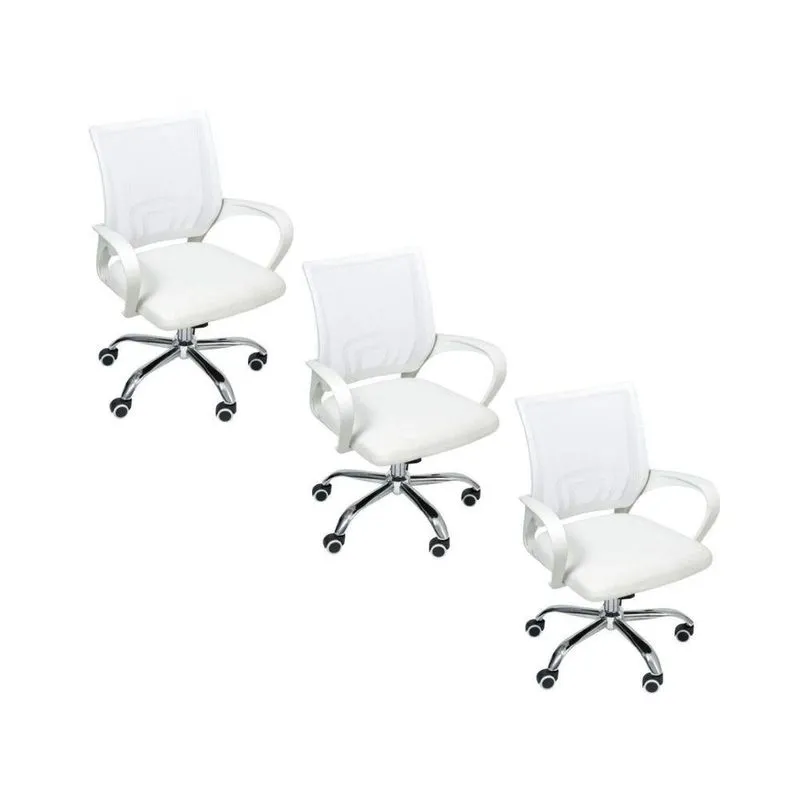 Kit 3 Cadeiras De Escritório Begonia Tela Mesh Ergonômico Branco