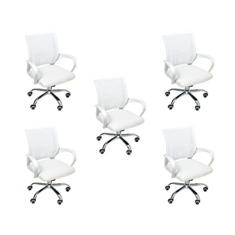 Kit 5 Cadeiras De Escritório Begonia Tela Mesh Ergonômica Branco