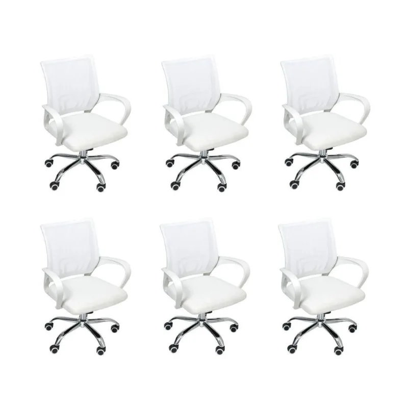 Kit 6 Cadeiras De Escritório Begonia Tela Mesh Ergonômico Branco