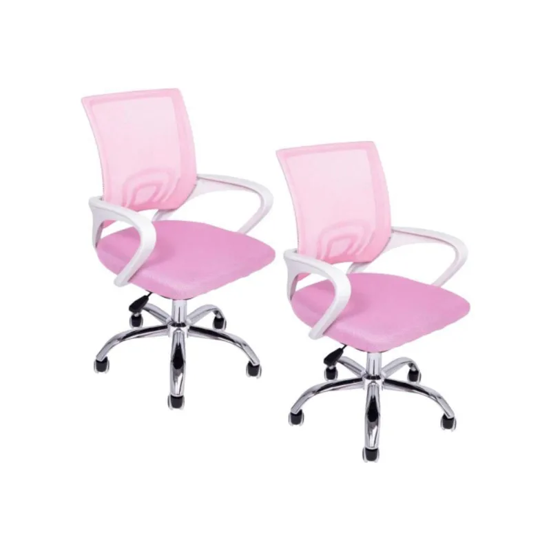 Kit 2 Cadeiras de Escritório Begônia Ergonômica Tela Mesh Base Giratória Ajustável Rosa Oficial