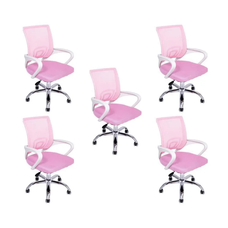 Kit 5 Cadeiras De Escritório Begonia Tela Mesh Ergonômica Rosa