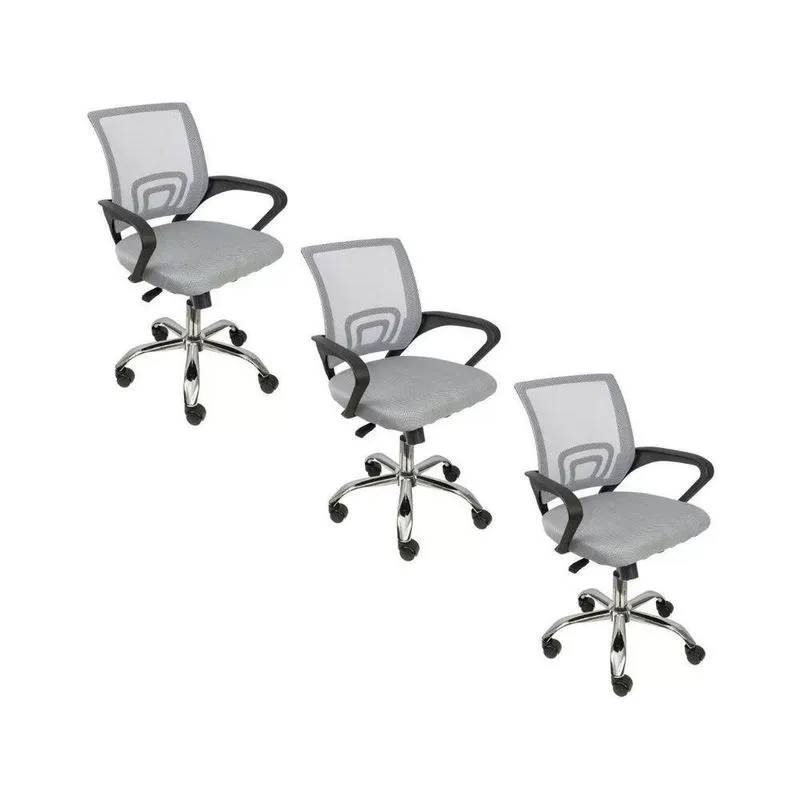 Kit 3 Cadeiras De Escritório Begonia Tela Mesh Ergonômico Cinza