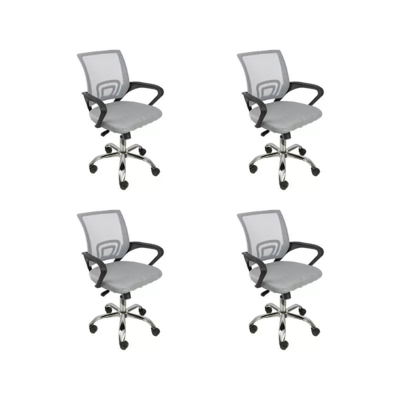 Kit 4 Cadeiras De Escritório Begonia Tela Mesh Ergonômica Cinza