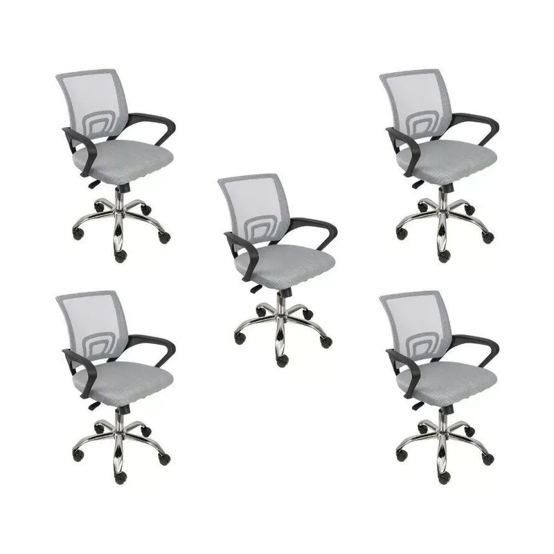 Kit 5 Cadeiras De Escritório Begonia Tela Mesh Ergonômica Cinza