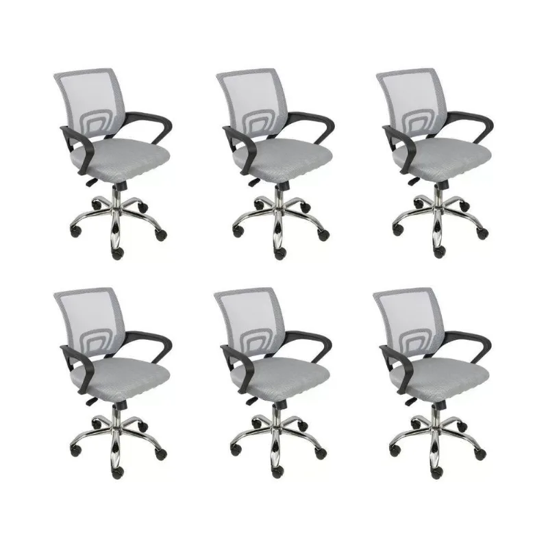 Kit 6 Cadeiras De Escritório Begonia Tela Mesh Ergonômico Cinza