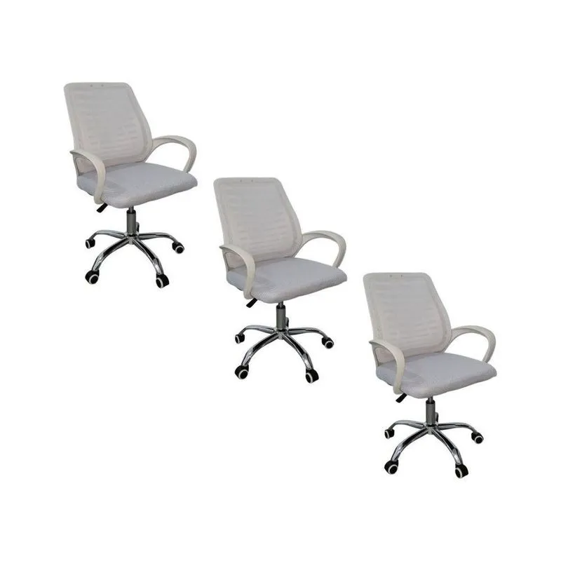 Kit 3 Cadeiras De Escritório Esteirinha Mesh Ergonômica Branco