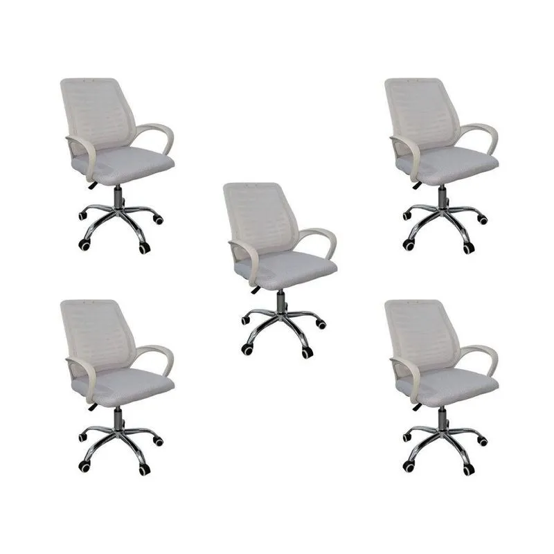Kit 5 Cadeiras De Escritório Esteirinha Mesh Ergonômica Branco