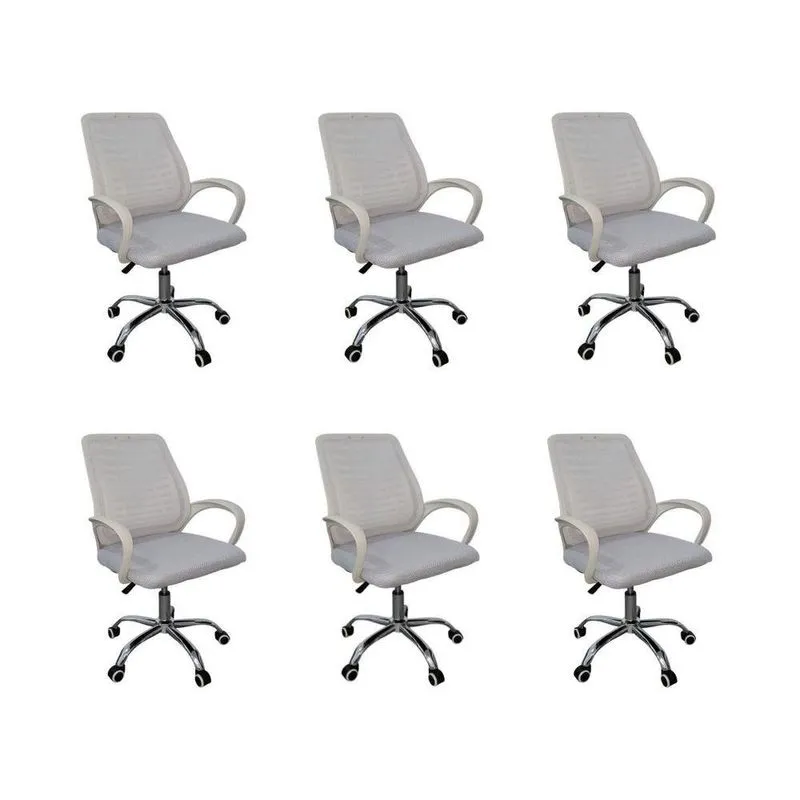 Kit 6 Cadeiras De Escritório Esteirinha Mesh Ergonômica Branco