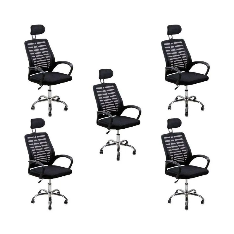 Kit 5 Cadeiras Escritório Diretor Tela Mesh Encosto De Cabeça Preto