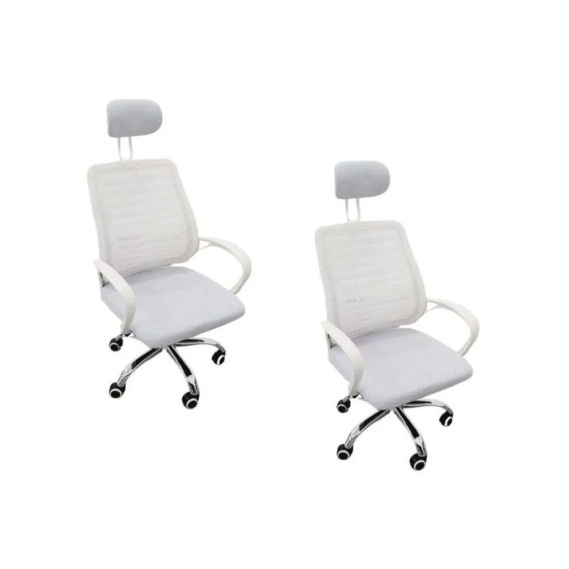 Kit 2 Cadeiras Escritório Diretor Tela Mesh Encosto De Cabeça Branco