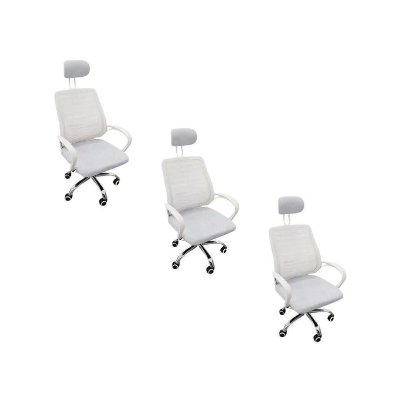 Kit 3 Cadeiras Escritório Diretor Tela Mesh Encosto De Cabeça Branco