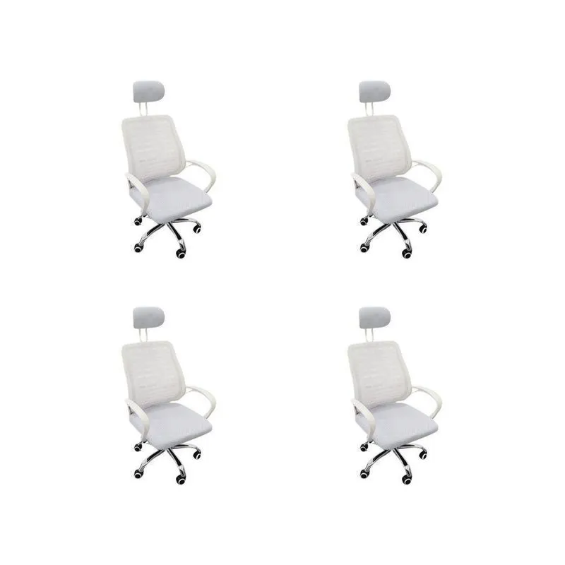 Kit 4 Cadeiras Escritório Diretor Tela Mesh Encosto De Cabeça Branco